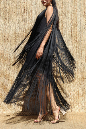 DD8700, Fringe Satin Midi Dress