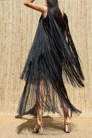 DD8700, Fringe Satin Midi Dress