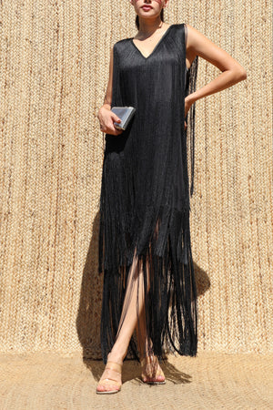 DD8700, Fringe Satin Midi Dress