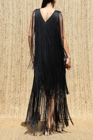 DD8700, Fringe Satin Midi Dress