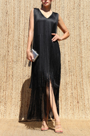 DD8700, Fringe Satin Midi Dress