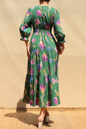 DD8668, Printed V Neck Midi Dress