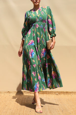 DD8668, Printed V Neck Midi Dress