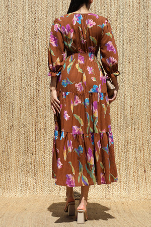 DD8668, Printed V Neck Midi Dress