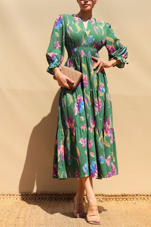 DD8668, Printed V Neck Midi Dress