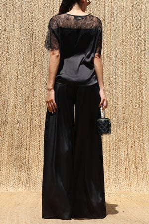 DD8675, Lace Loose Fit Satin Top and Pants Set