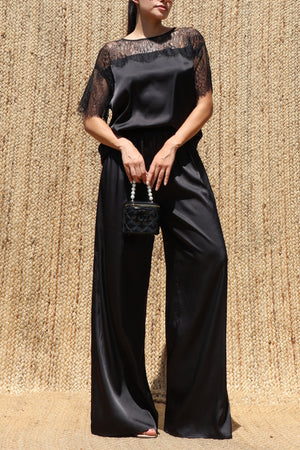 DD8675, Lace Loose Fit Satin Top and Pants Set