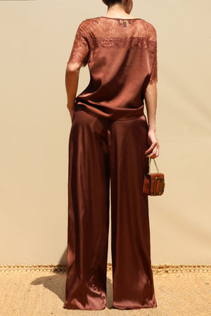 DD8675, Lace Loose Fit Satin Top and Pants Set