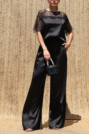 DD8675, Lace Loose Fit Satin Top and Pants Set