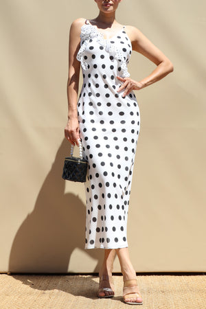 DD8488, Polka Dot V Neck Midi Dress