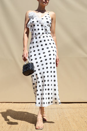 DD8488, Polka Dot V Neck Midi Dress