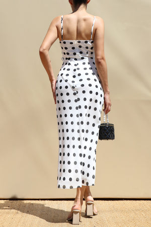 DD8488, Polka Dot V Neck Midi Dress