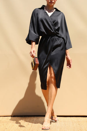 DD8753, Loose Fit Satin Shirt Midi Dress