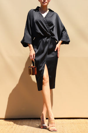 DD8753, Loose Fit Satin Shirt Midi Dress
