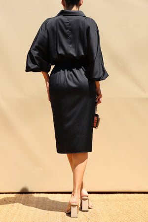 DD8753, Loose Fit Satin Shirt Midi Dress