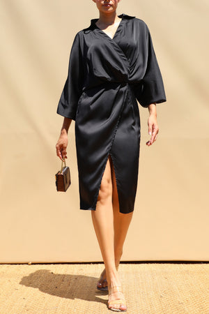 DD8753, Loose Fit Satin Shirt Midi Dress