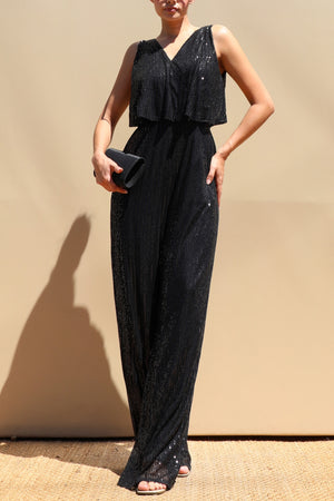 DD8709, Sequin V Neck Jumpsuit