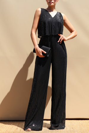 DD8709, Sequin V Neck Jumpsuit
