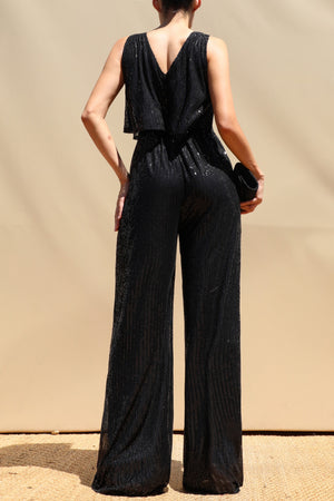 DD8709, Sequin V Neck Jumpsuit