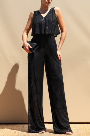 DD8709, Sequin V Neck Jumpsuit