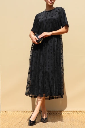 DD8654, Polka Dot Loose Fit Mesh Midi Dress