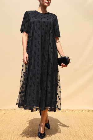 DD8654, Polka Dot Loose Fit Mesh Midi Dress