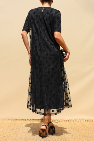 DD8654, Polka Dot Loose Fit Mesh Midi Dress