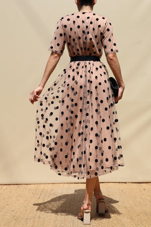 DD8654, Polka Dot Loose Fit Mesh Midi Dress