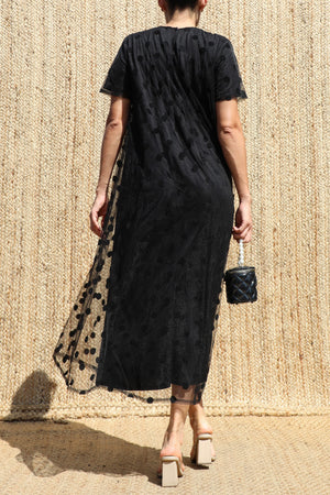 DD8654, Polka Dot Loose Fit Mesh Midi Dress