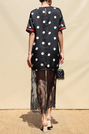 DD8735, Polka Dot Loose Fit Satin Midi Dress