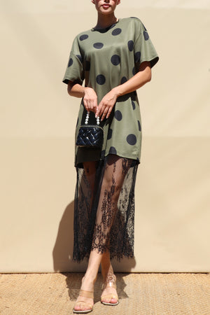 DD8733, Polka Dot Loose Fit Knit Midi Dress