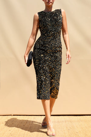 DD8713, Sequin Bodycon Knit Midi Dress