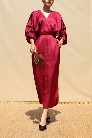 DD8505, Loose Fit Satin Midi Dress