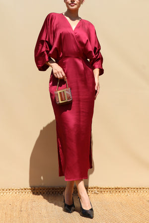 DD8505, Loose Fit Satin Midi Dress