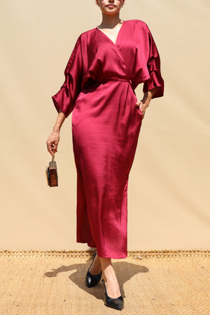 DD8505, Loose Fit Satin Midi Dress