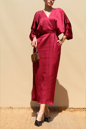 DD8505, Loose Fit Satin Midi Dress