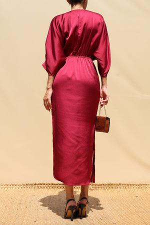 DD8505, Loose Fit Satin Midi Dress