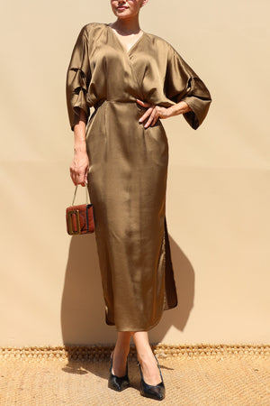 DD8505, Loose Fit Satin Midi Dress
