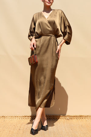 DD8505, Loose Fit Satin Midi Dress