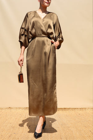 DD8505, Loose Fit Satin Midi Dress