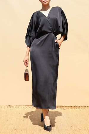 DD8505, Loose Fit Satin Midi Dress