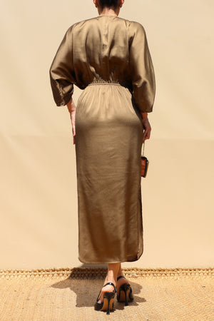 DD8505, Loose Fit Satin Midi Dress