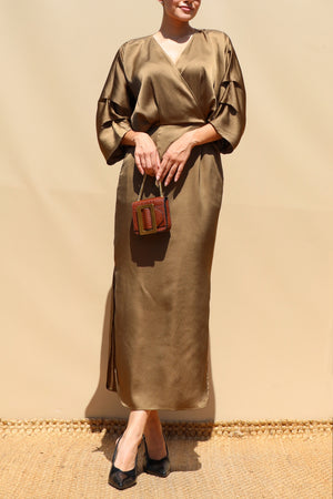 DD8505, Loose Fit Satin Midi Dress