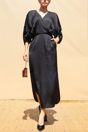 DD8505, Loose Fit Satin Midi Dress