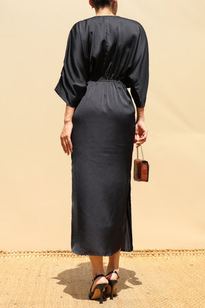 DD8505, Loose Fit Satin Midi Dress