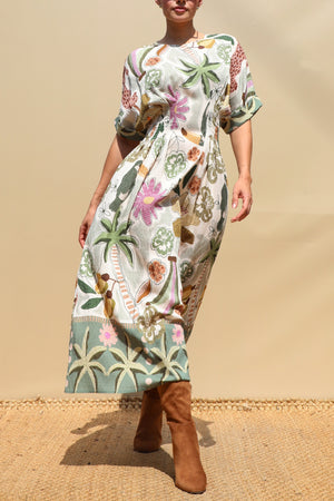 DD8576, Loose Fit Pintuck Midi Dress