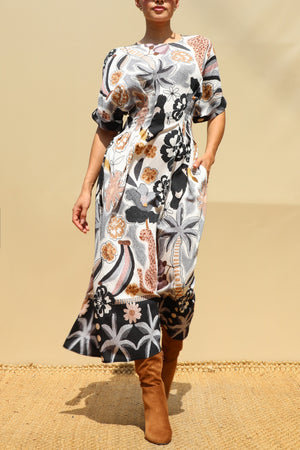 DD8576, Loose Fit Pintuck Midi Dress