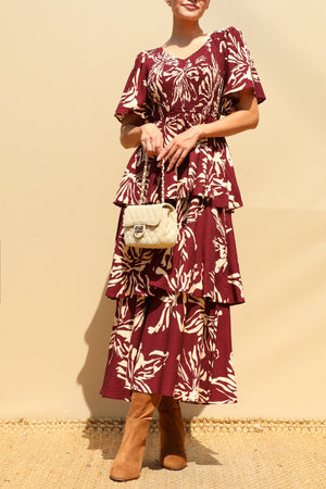 DD8527, Smocked Top Tiered Midi Dress