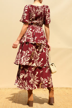 DD8527, Smocked Top Tiered Midi Dress