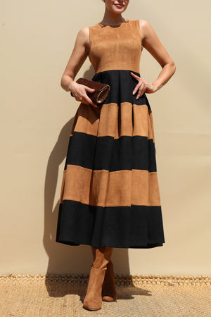 DD8764, Suede Color Block Midi Dress